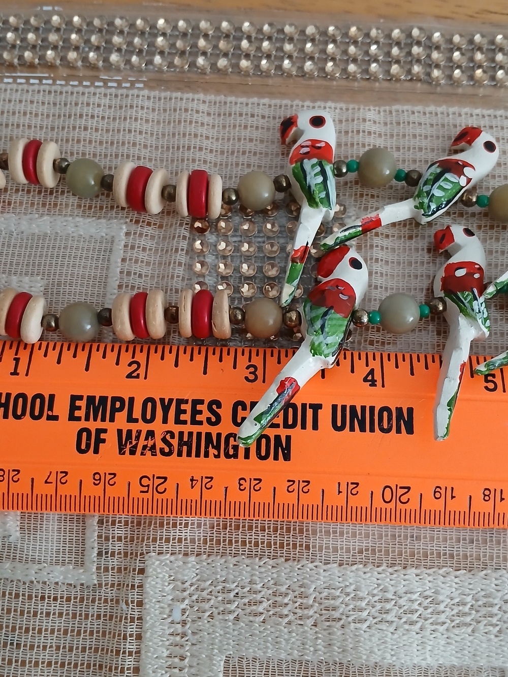 Handcrafted Parrot Bead Necklace - Red & Green Accent - Picture 6 of 7